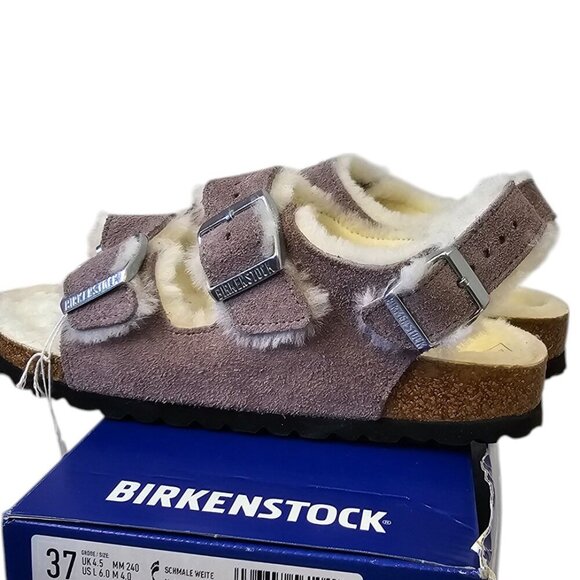 Birkenstock Womens Milano Shearling Sandals, Faded Purple, Narrow,Suede, 37 / 6 - Picture 5 of 8